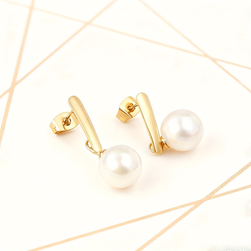 Women's Elegant Imitation Pearl Earrings, 18K Gold Plated